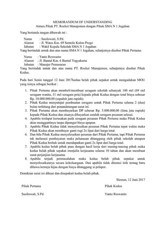 Contoh Memorandum of Understanding 3