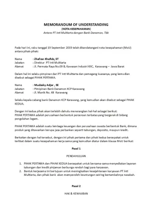 Contoh MoU 2
