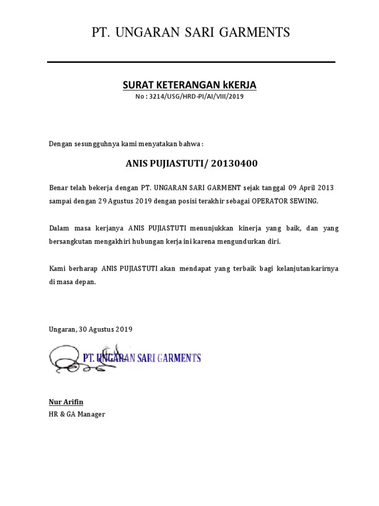 Contoh Paklaring Garment