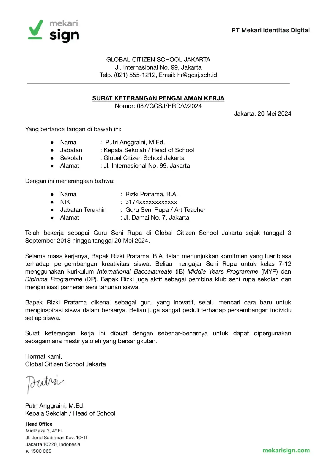 Contoh Paklaring Guru