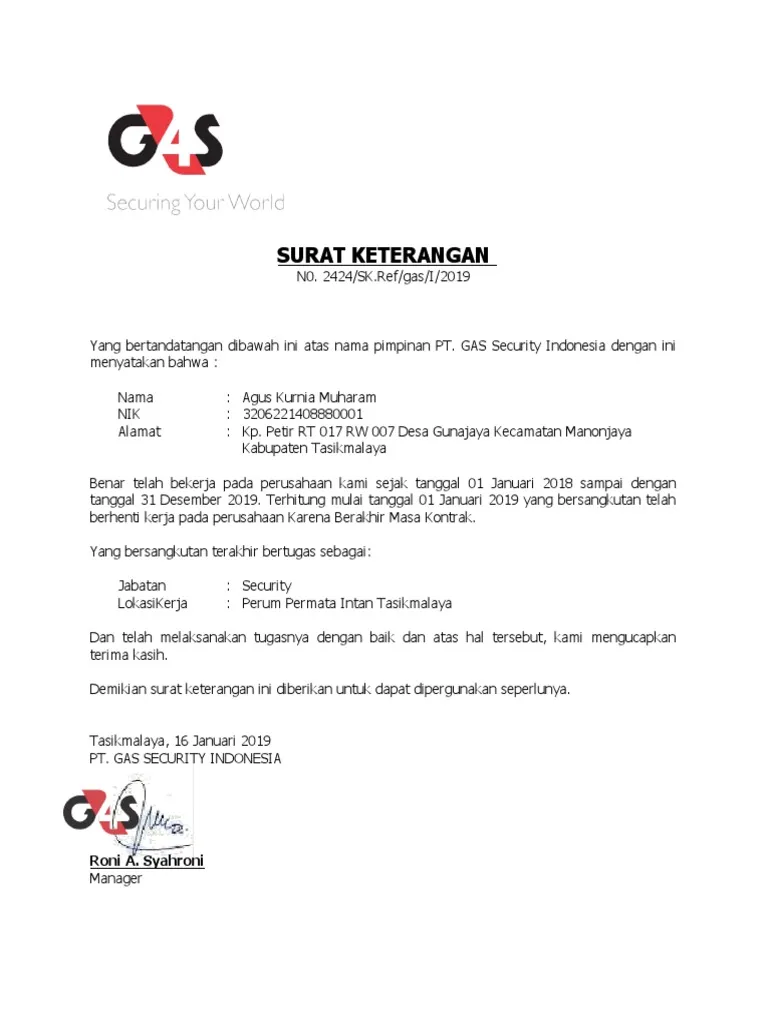 Contoh Paklaring Security