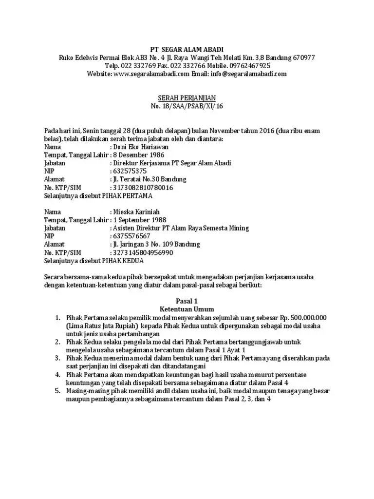 Contoh Surat Kerjasama Perusahaan 2