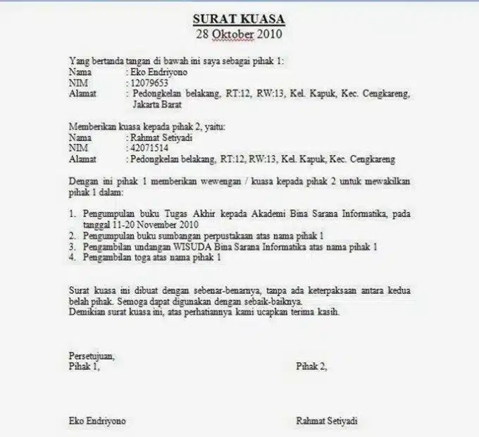 Contoh Surat Kuasa Keperluan Kampus