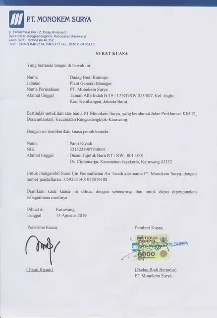 Contoh Surat Kuasa Mengambil Surat Ijin