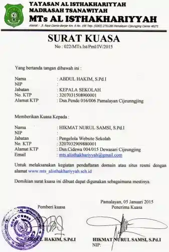 Contoh Surat Kuasa Resmi Pendaftaran Domain