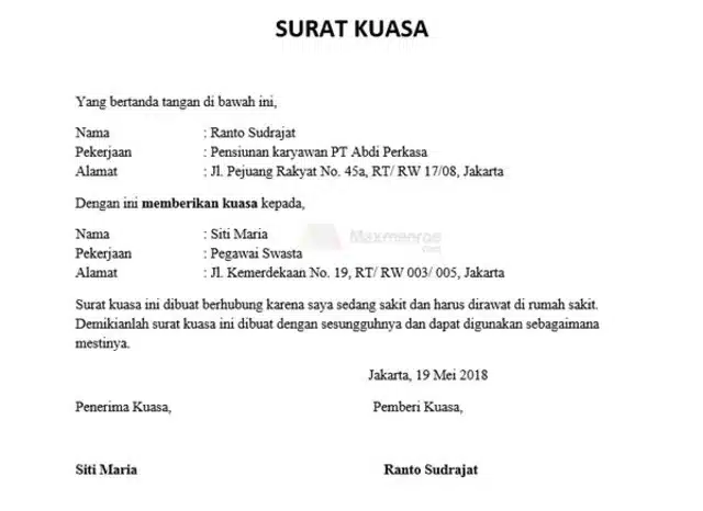 Contoh Surat Kuasa Sakit