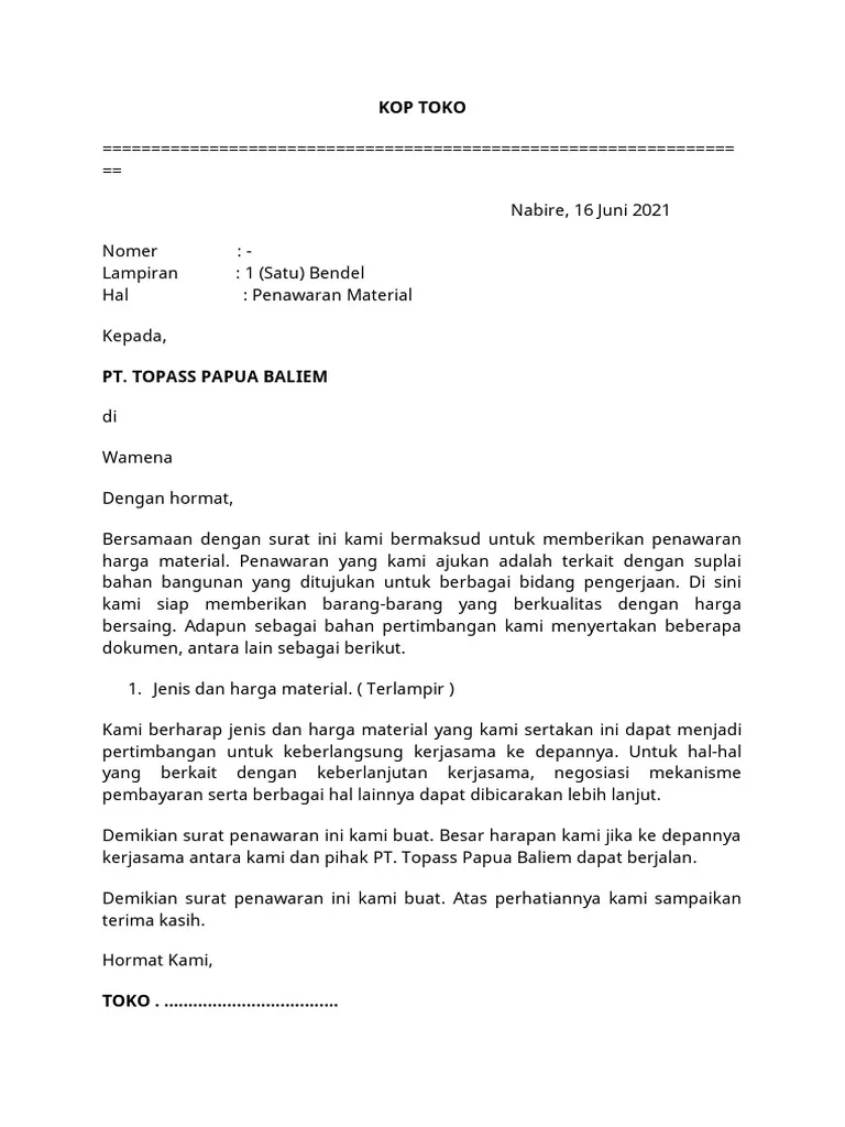 Contoh Surat Penawaran Bangunan