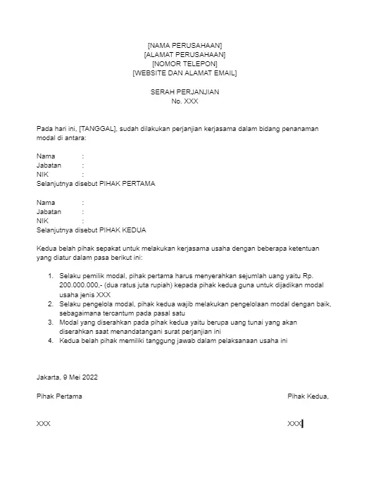 Surat Perjanjian Kerjasama Bidang Penanaman Modal