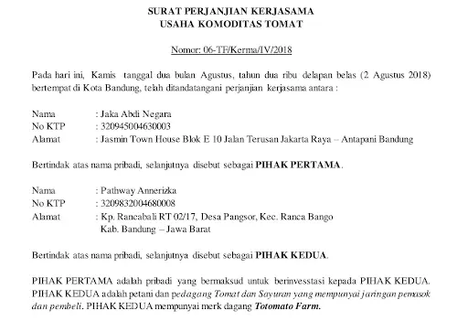 Surat Perjanjian Kerjasama Usaha Bersama