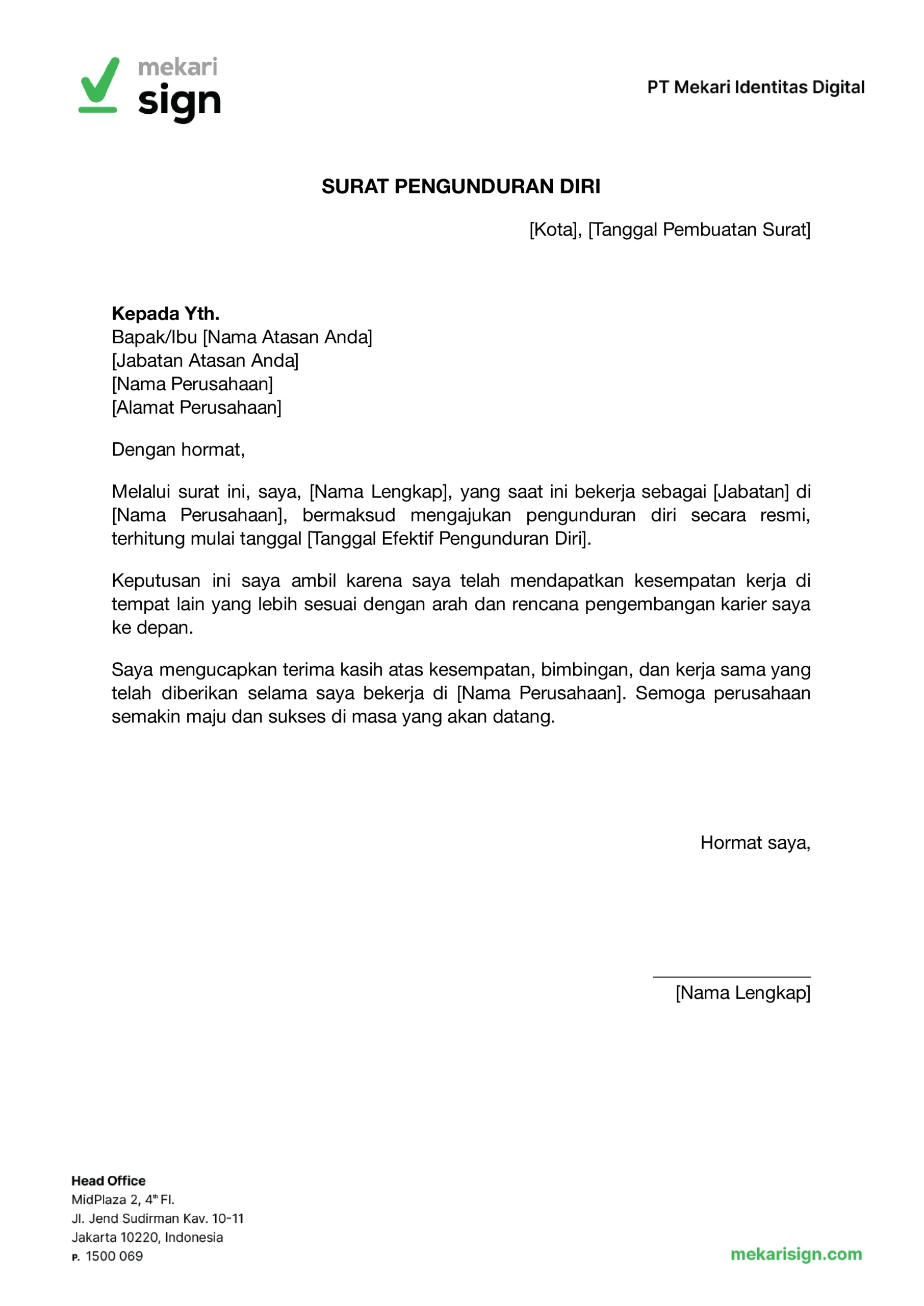 Contoh surat pengunduran diri karyawan karena diterima kerja di tempat lain