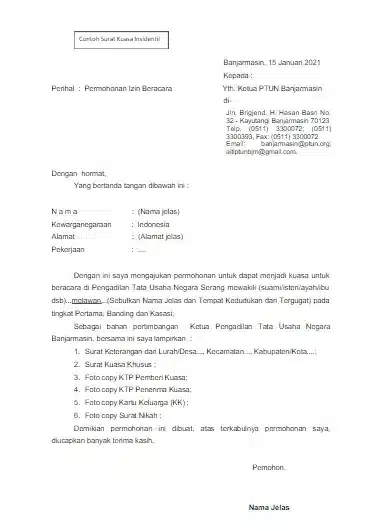 contoh surat kuasa insidentil
