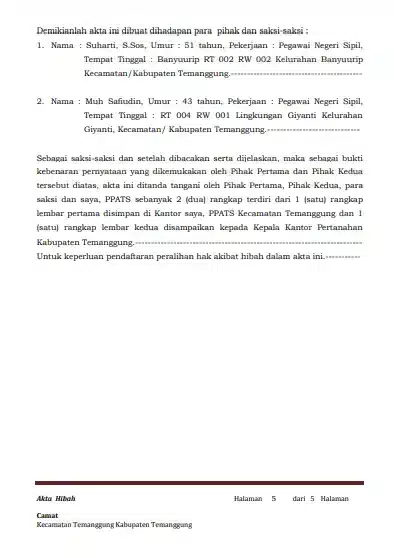 Contoh Akta Hibah Halaman Kelima