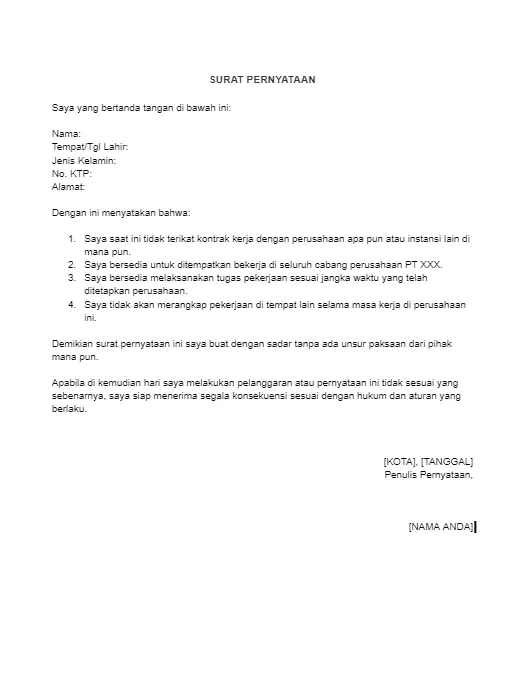 Contoh Pernyataan Diri