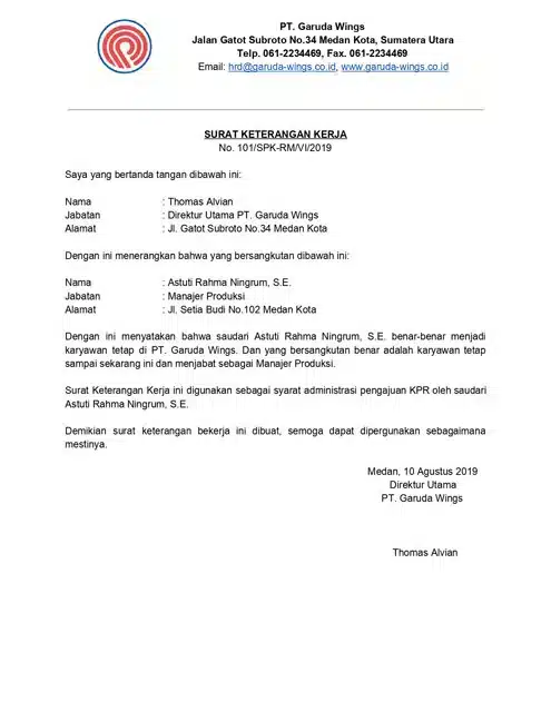 Contoh Referensi Kerja untuk Karyawan Tetap