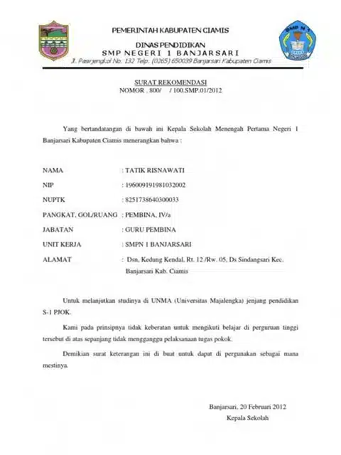 Contoh Rekomendasi Melanjutkan Studi