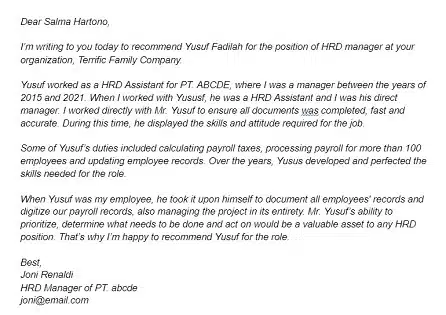 Contoh Surat Referensi Kerja Bahasa Inggris