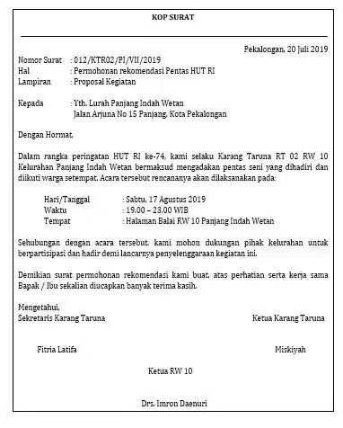 Contoh Surat Rekomendasi Kegiatan