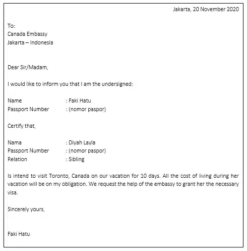 Contoh Surat Rekomendasi Pembuatan Visa