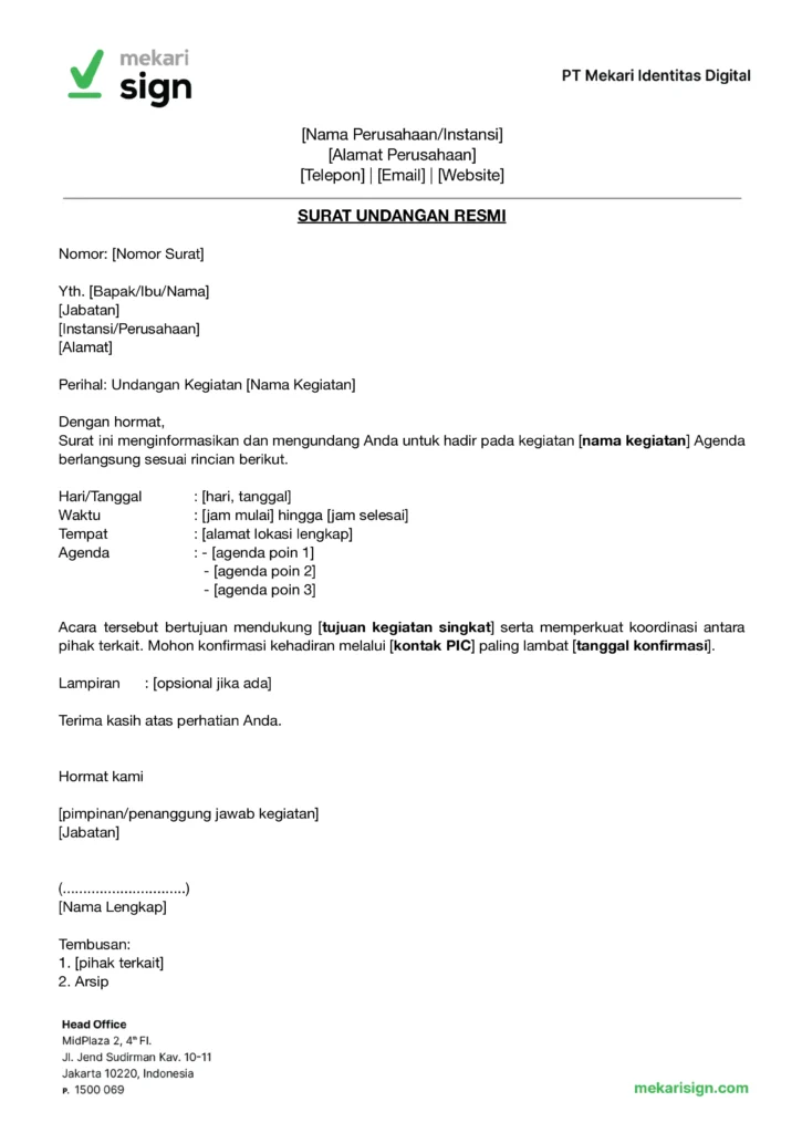 Contoh Surat Undangan Resmi - Mekari Sign