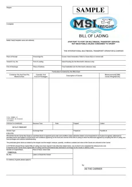 Contoh Bill of Lading 4