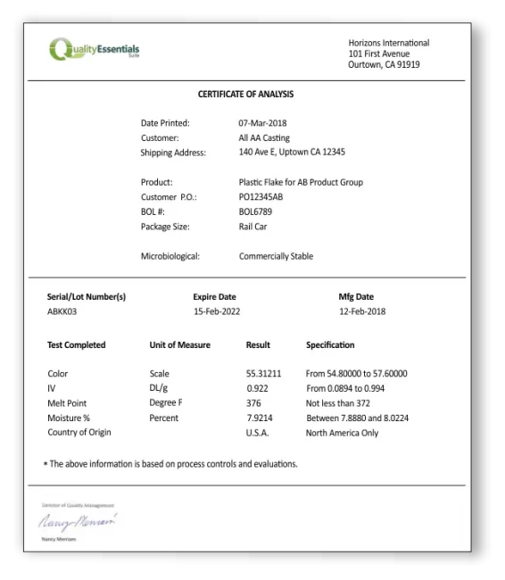 Contoh Certificate of Analysis Bahan Plastik