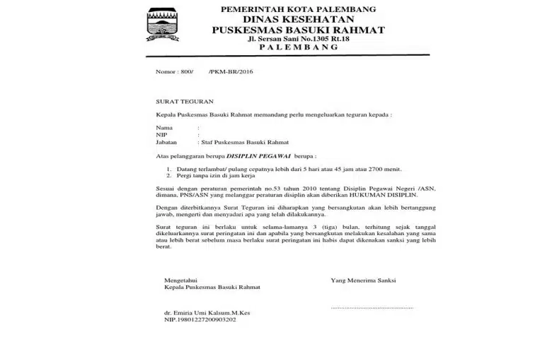 Contoh Surat Peringatan Tidak Disiplin
