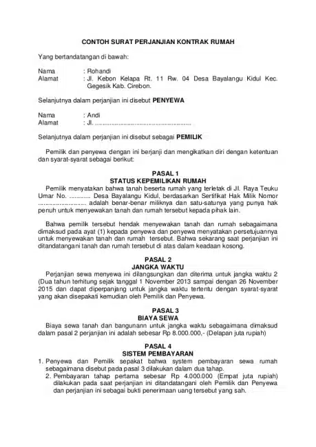 Contoh Surat Perjanjian Sewa Rumah 5