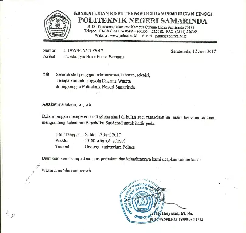 Contoh Surat Undangan Buka Bersama Resmi