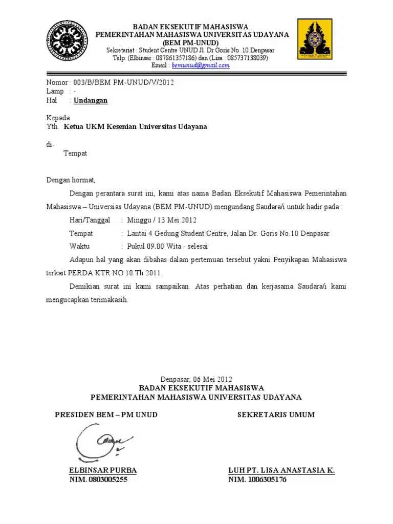 Contoh Surat Undangan Resmi Kampus