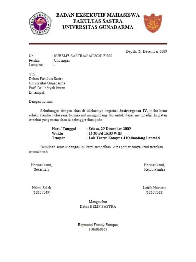 Contoh Surat Undangan Resmi Universitas