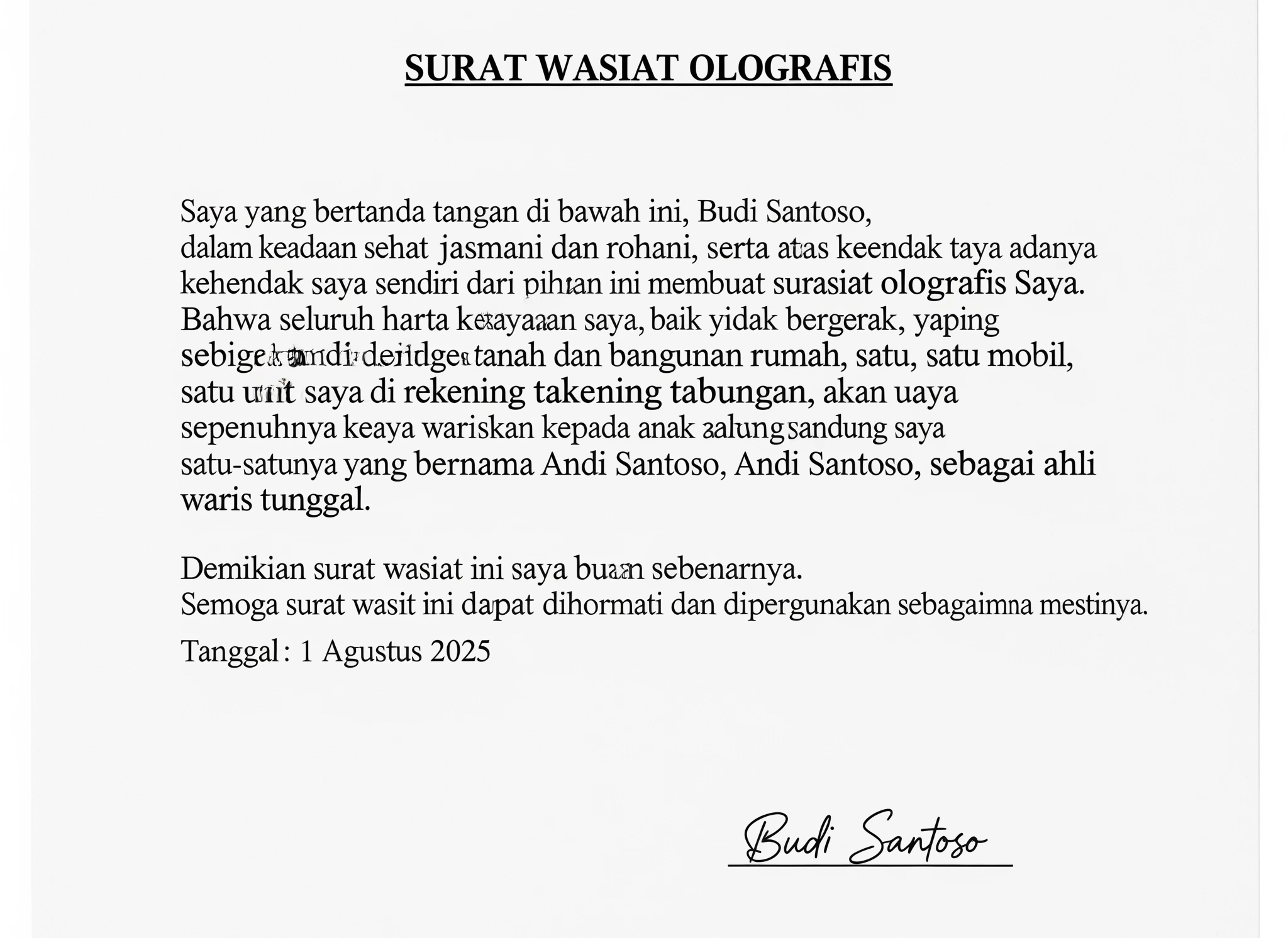 Contoh Surat Wasiat Olografis webp | Orang Tua kepada Anak
