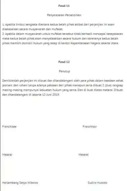 Contoh Perjanjian Franchise Bagian 7