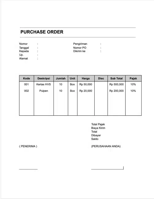 Contoh Purchase Order 1