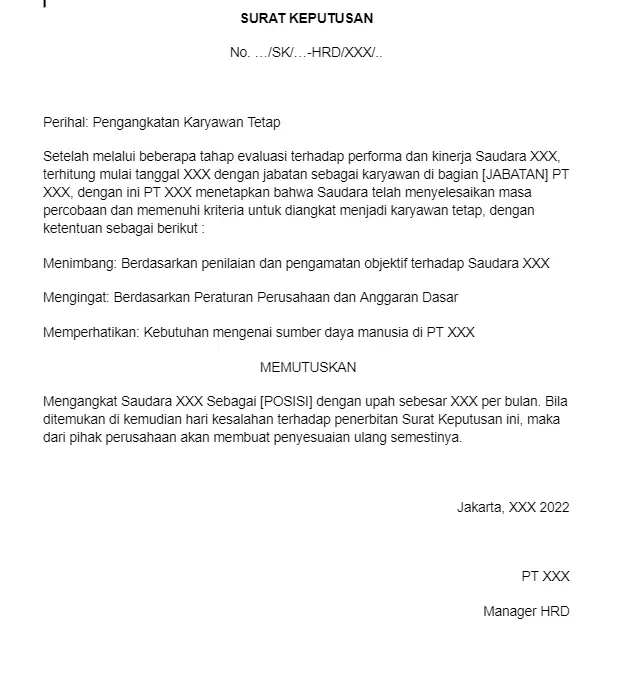 Contoh Surat Pengangkatan Karyawan Lengkap Versi 2
