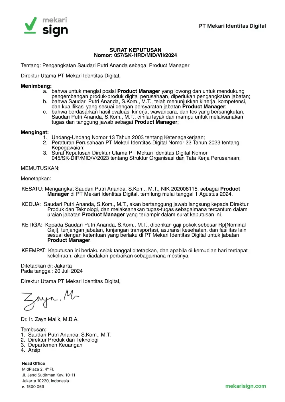 Contoh SK Pengangkatan Jabatan