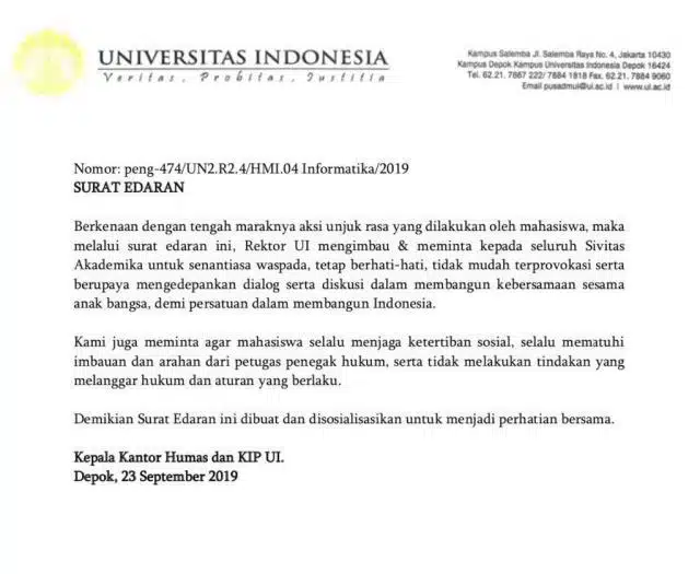 Contoh Surat Edaran Universitas