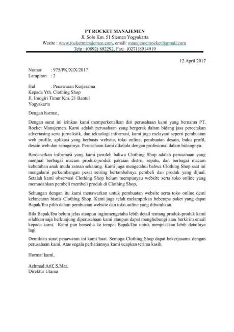 Contoh Surat Penawaran Kerjasama Pembuatan Website