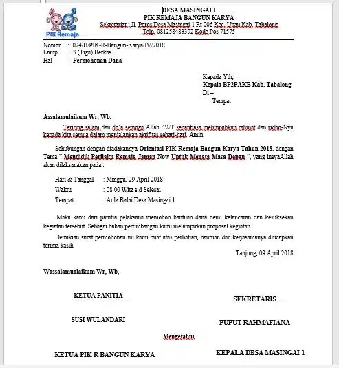 Contoh Surat Pengantar Proposal Kegiatan Desa 1