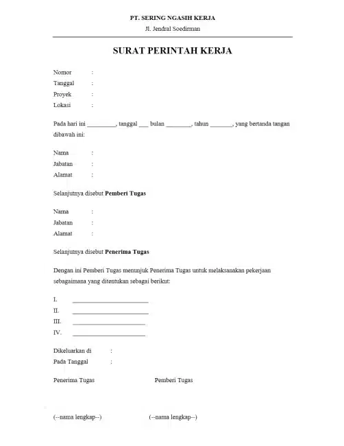 Contoh Surat Perintah Kerja Umum