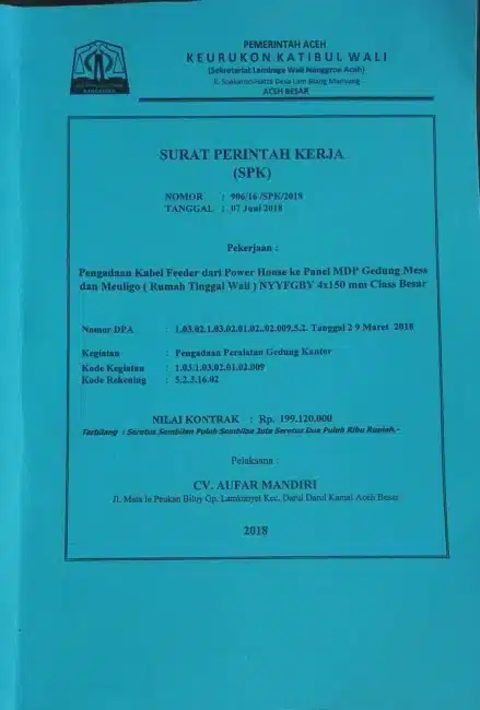 Contoh Surat Perintah Kerja Pengadaan Alat Kantor