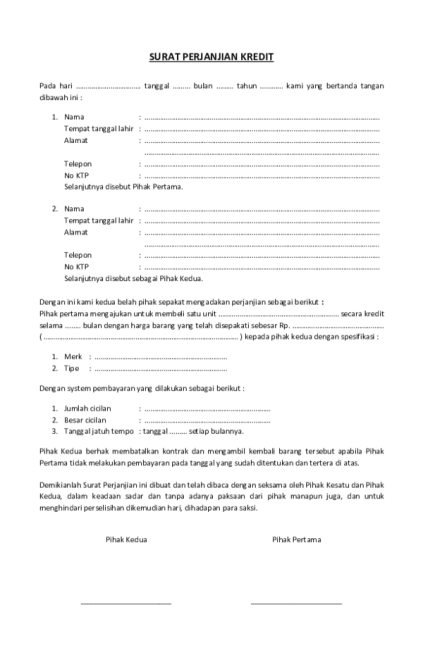 Contoh Surat Perjanjian Kredit 1