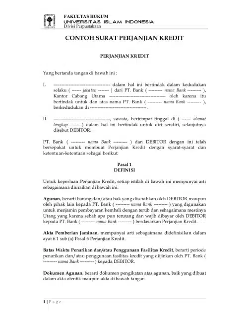 Contoh Surat Perjanjian Kredit 2