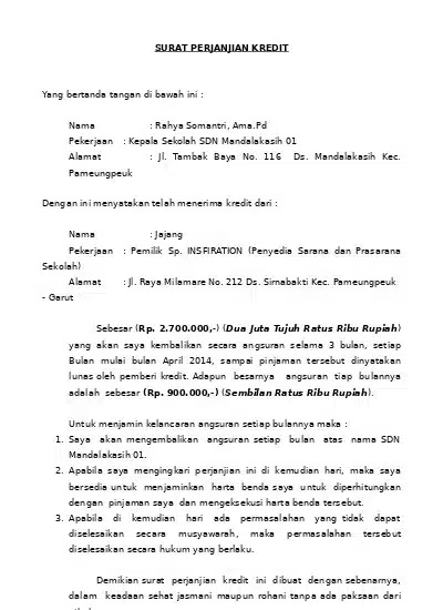 Contoh Surat Perjanjian Kredit 4