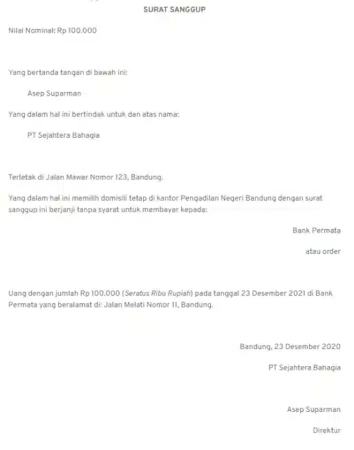 Contoh Surat Sanggup Bayar 3