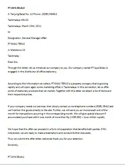 Surat Bisnis Bahasa Inggris 1