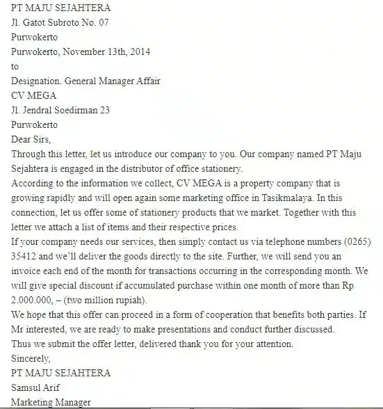 Surat Bisnis Bahasa Inggris 2