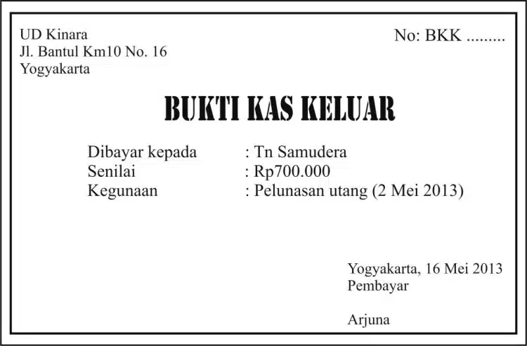 contoh sederhana dari bukti kas keluar