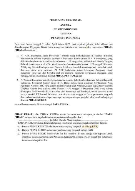 Contoh Kontrak Payung Perjanjian Kerjasama