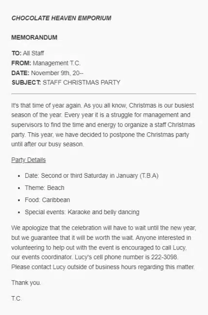 Contoh Memo Internal Bahasa Inggris 1