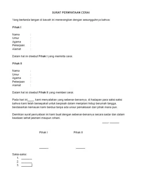 Contoh Surat Cerai 1